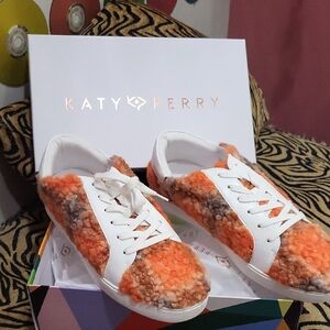 Katy Perry Collections Orange and White Fuzzy Sneakers